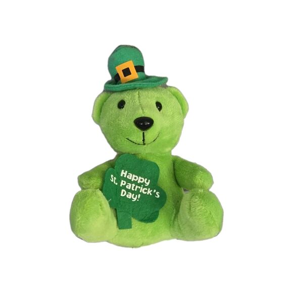 Green Plush Teddy Bear - St. Patrick’s Day Themed Leprechaun Toy Amscan Shamrock - Picture 1 of 8